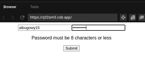 Password less than 8 characters