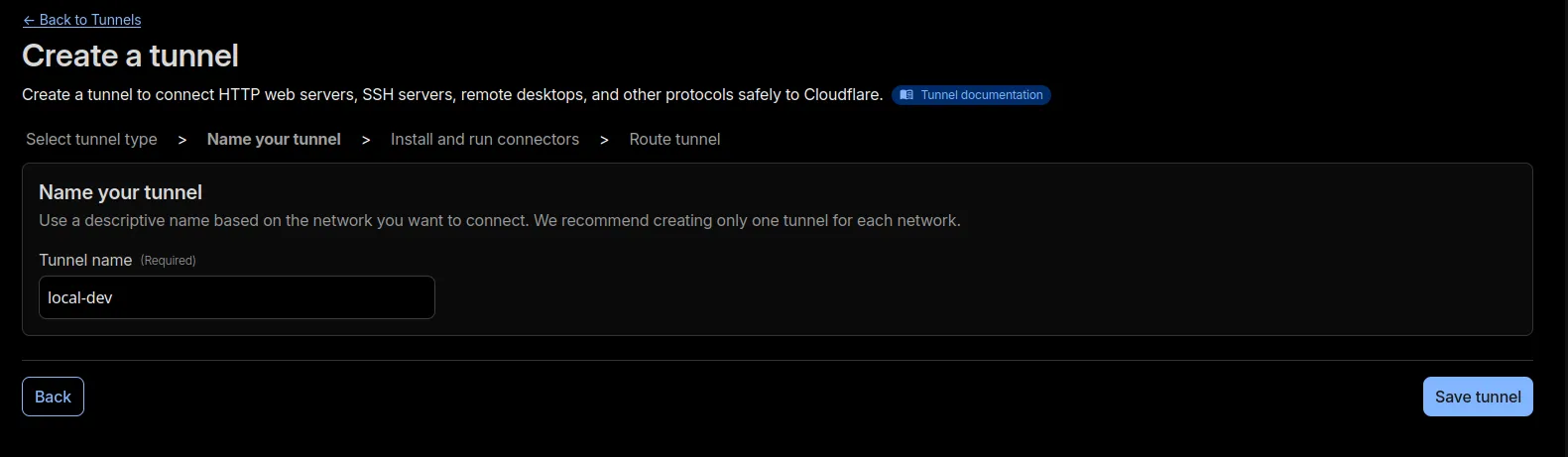 cloudflare dashboard tunnel name
