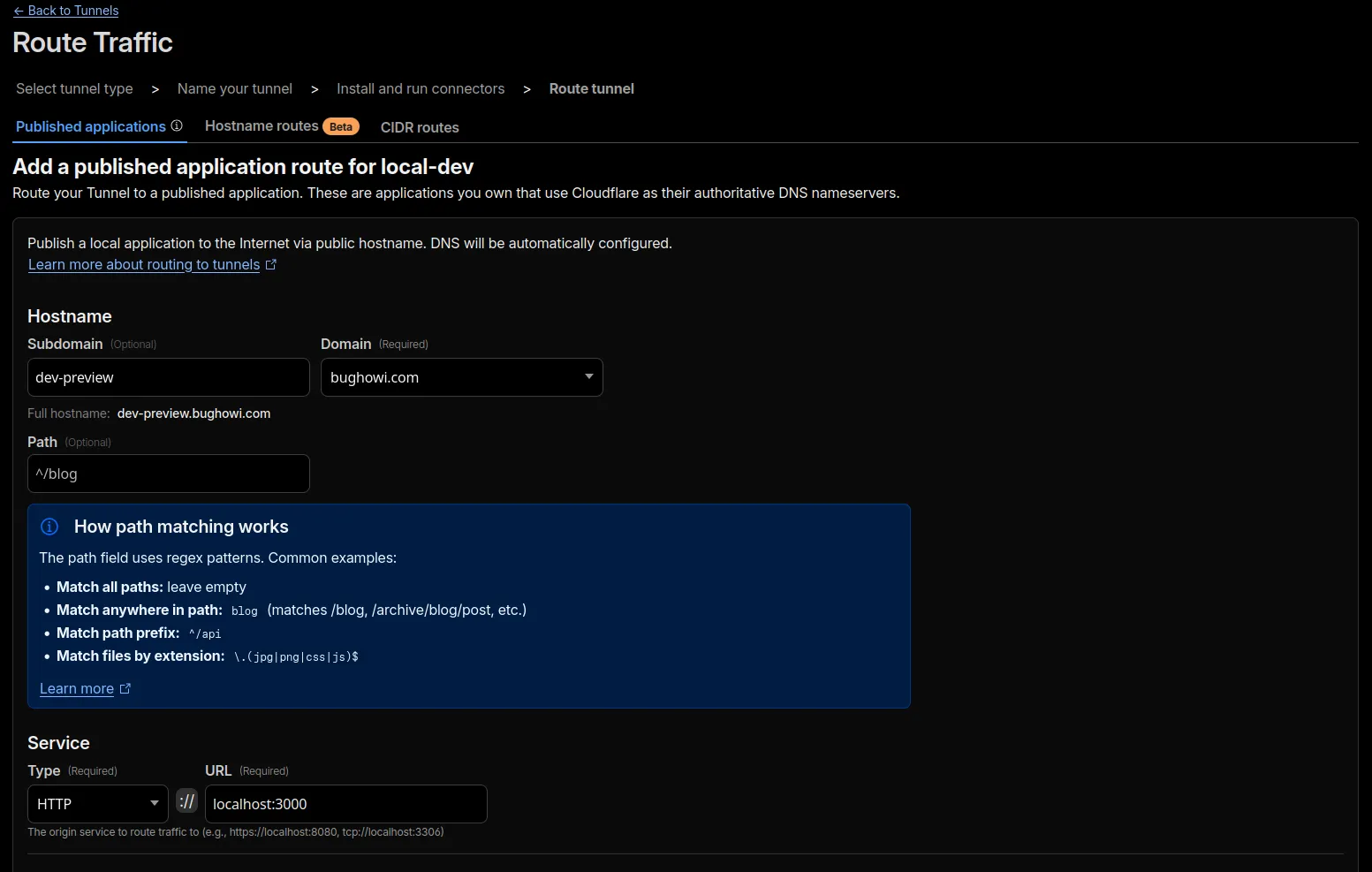 cloudflare dashboard tunnel route