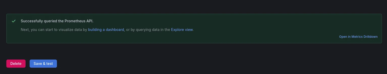 save and test prometheus data connection